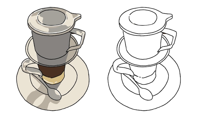 아이를위한 손으로 그린 베트남 커피 색칠 공부 페이지