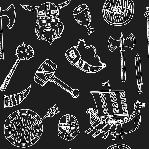 Vector hand drawn viking seamless pattern