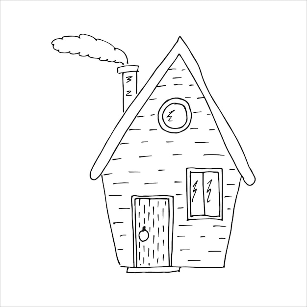 Hand drawn village house single doodle element picture for coloring