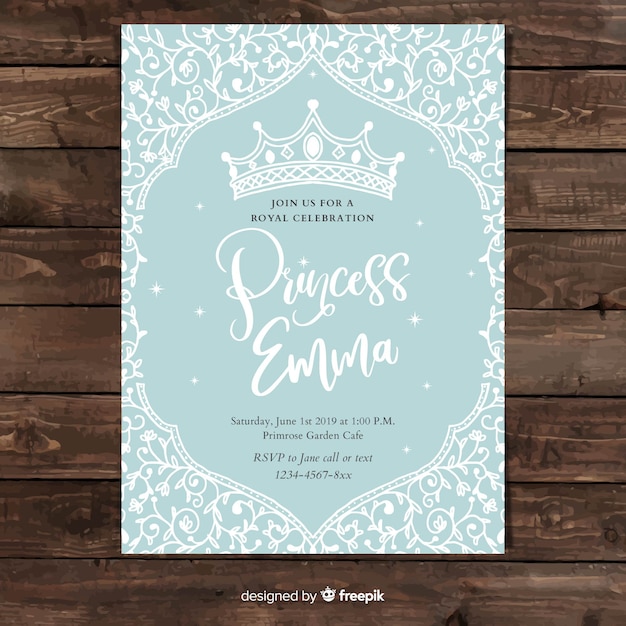 Vector hand drawn vine princess party invitation template