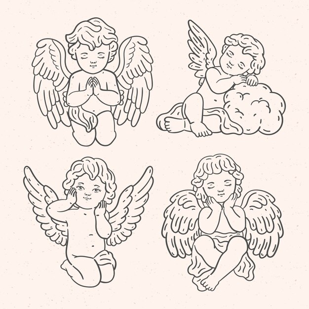 Vector hand drawn vintage angels collection illustration