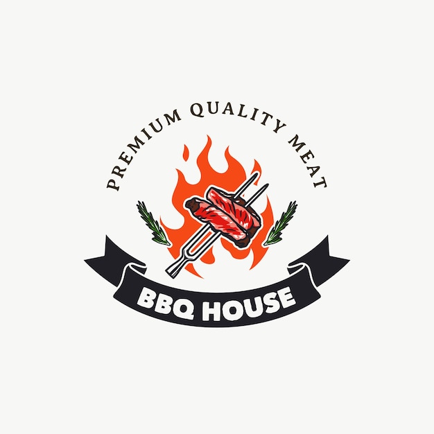 Hand drawn vintage barbeque house logo badge