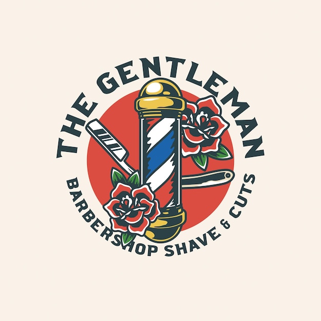 Vector hand drawn vintage barbershop rockabilly logo badge vector illustration