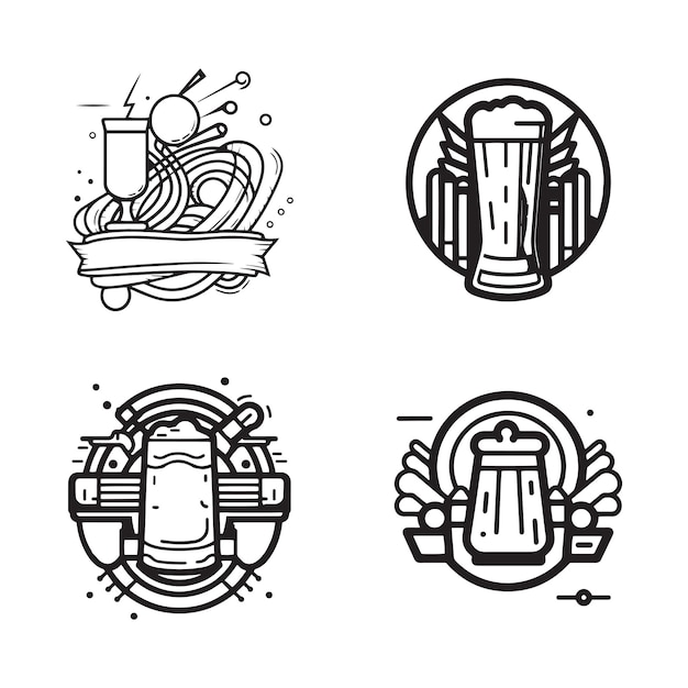 Hand Drawn vintage beer logo in flat line art style