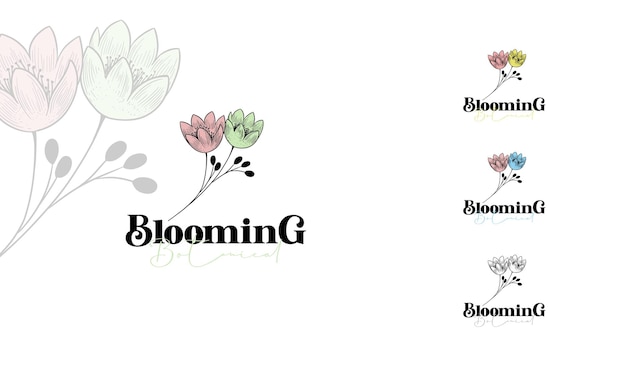 hand drawn vintage blooming flower logo botanical logo collection hand drawn illustrations of flowers