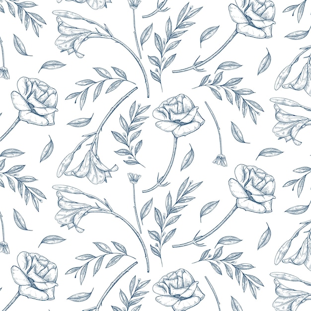 Vector hand drawn vintage botanical pattern