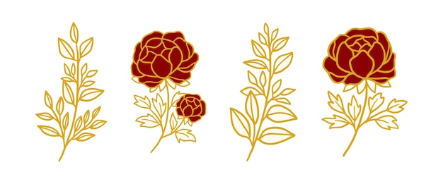 Elemento di logo fiore rosa botanico vintage disegnato a mano