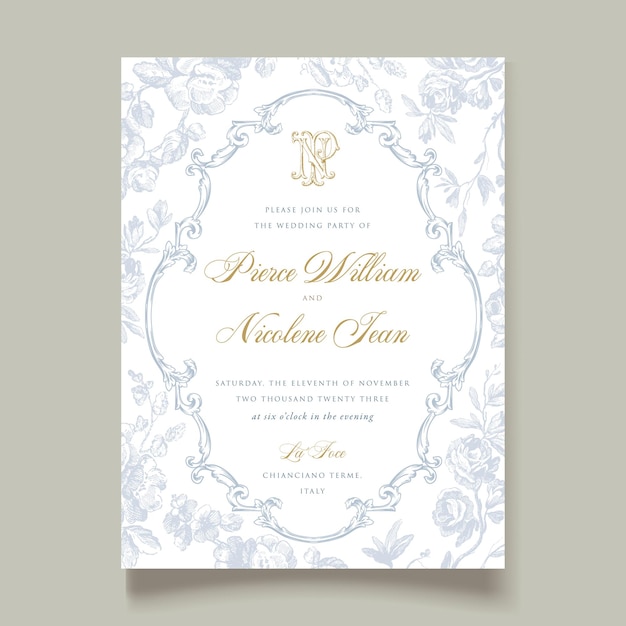 Vector hand drawn vintage botanical wedding invitation