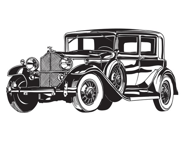 Vector hand drawn vintage car vector illustration