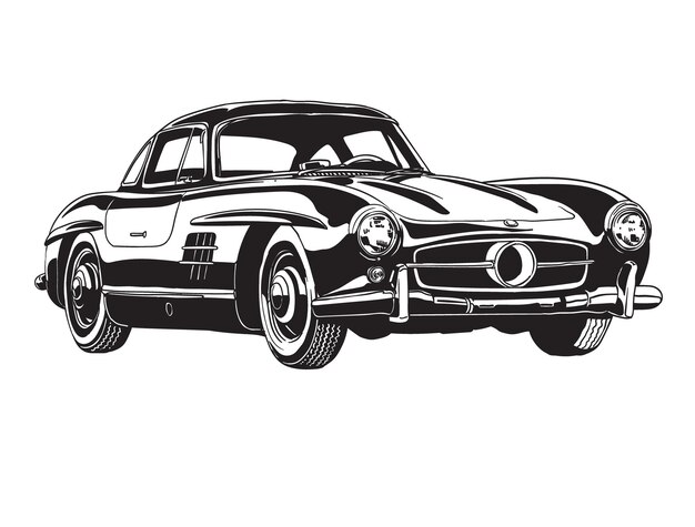 Vector hand drawn vintage car vector illustration