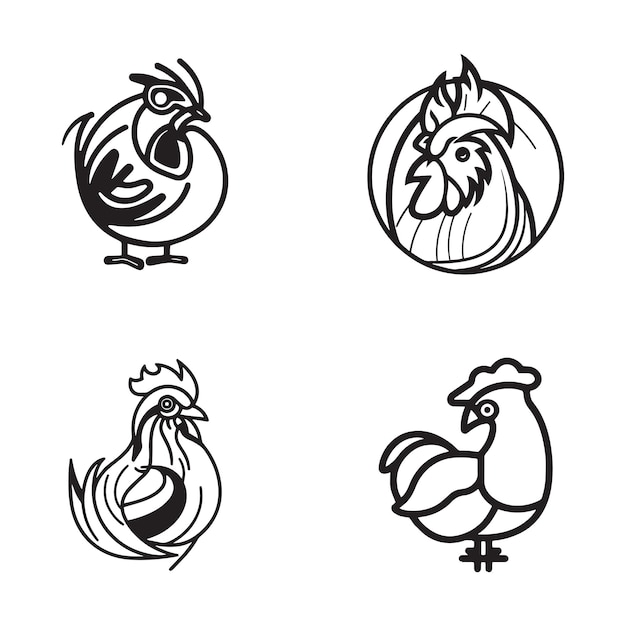 Hand Drawn vintage chicken logo in flat line art style