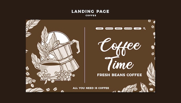 Hand drawn vintage coffee landing page template