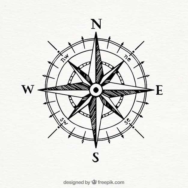 Vector hand drawn vintage compass