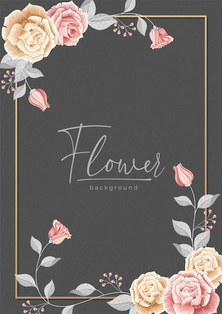 Hand drawn vintage dark floral frame template