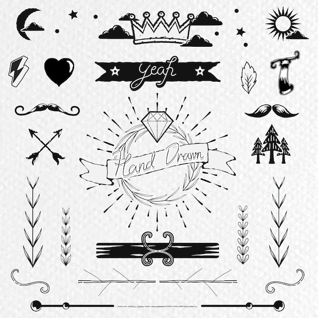 Hand drawn vintage element vector set