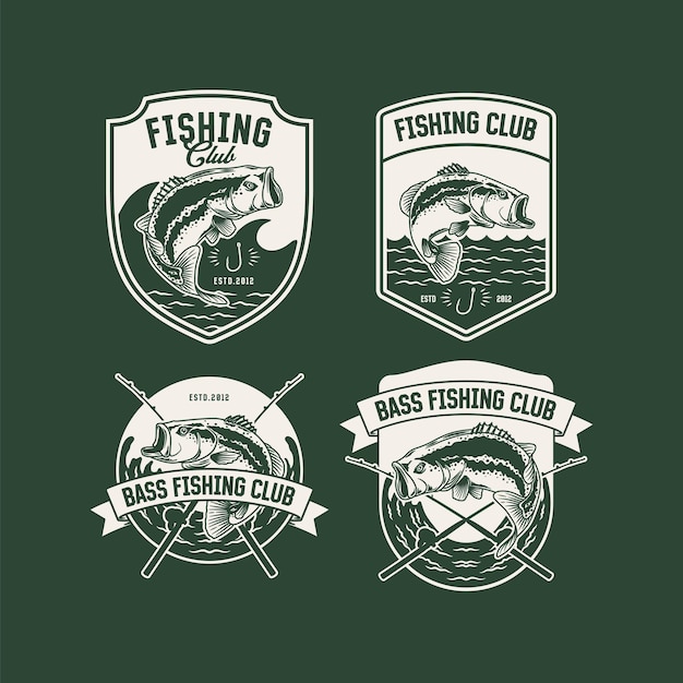 Vettore distintivo dell'etichetta del logo del club di pesca vintage disegnato a mano