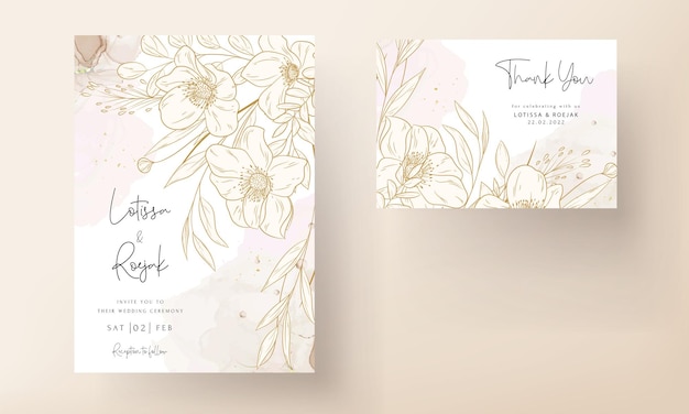 Hand drawn vintage floral wedding invitation card