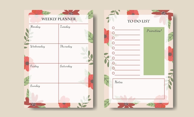 Hand Drawn Vintage Florals Weekly Planner To Do List Template Printable