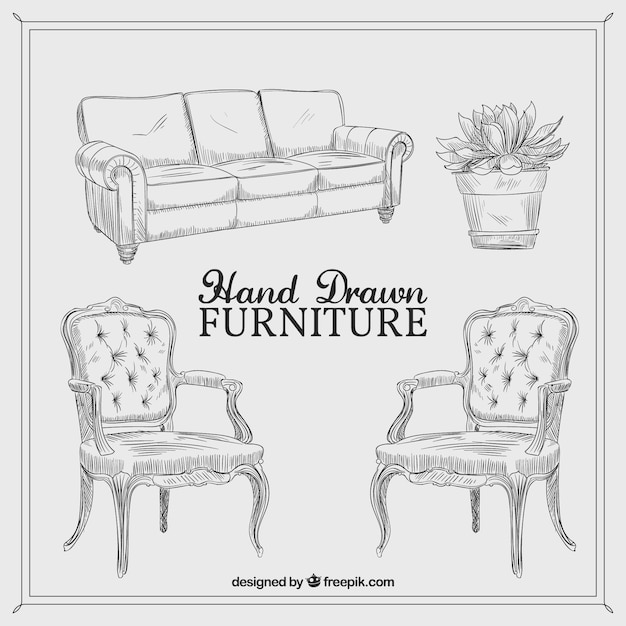 Vector hand drawn vintage furniture