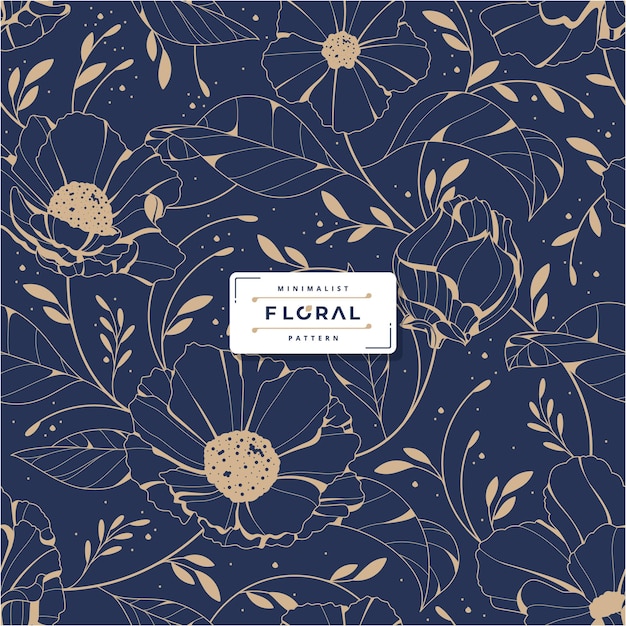 Hand drawn vintage golden flower pattern template