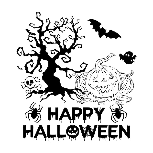 hand drawn vintage happy Halloween celebration with night