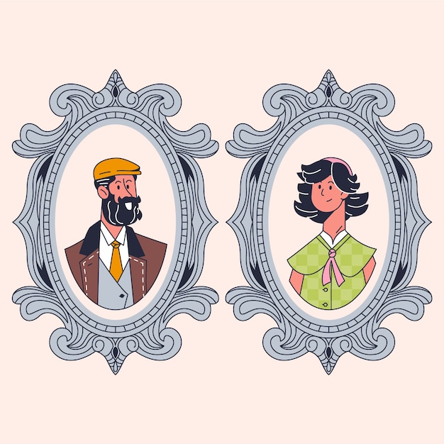 Vector hand drawn vintage ladies gents illustration