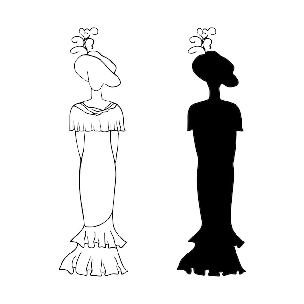 Vector hand drawn vintage lady dress woman gown retro style vector illustration