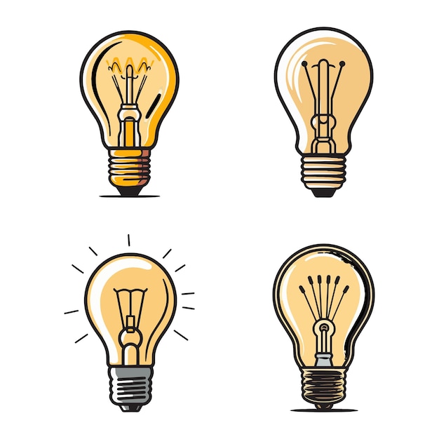 Hand Drawn vintage light bulb logo in flat line art style