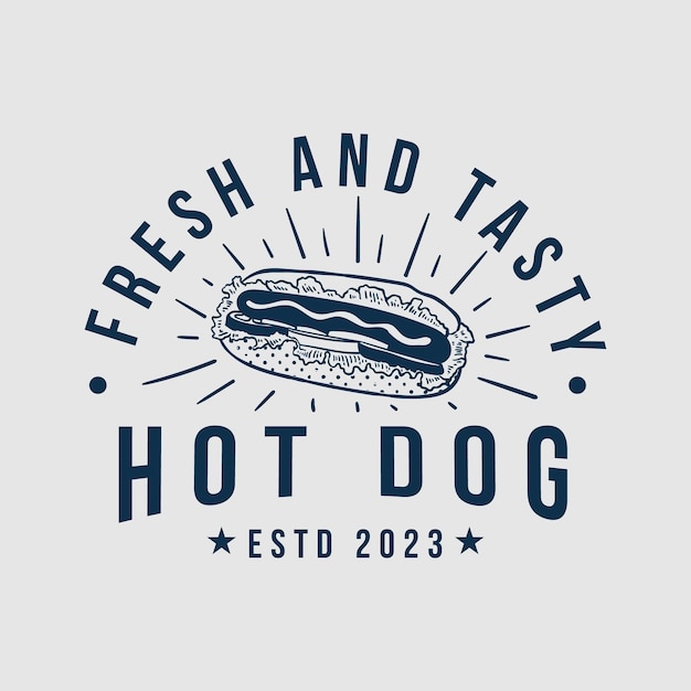 Vector hand drawn vintage logo hot dog