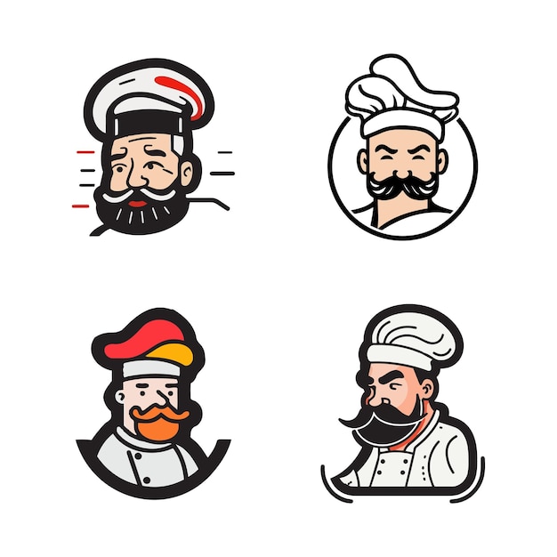 Hand Drawn vintage male chef in flat line art style