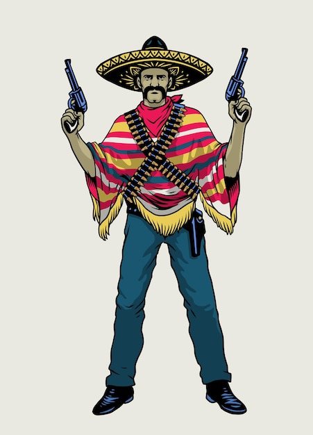 Hand drawn Vintage Mexican Bandit