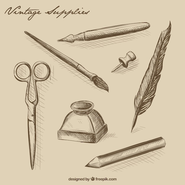 Vector hand drawn vintage office supplies