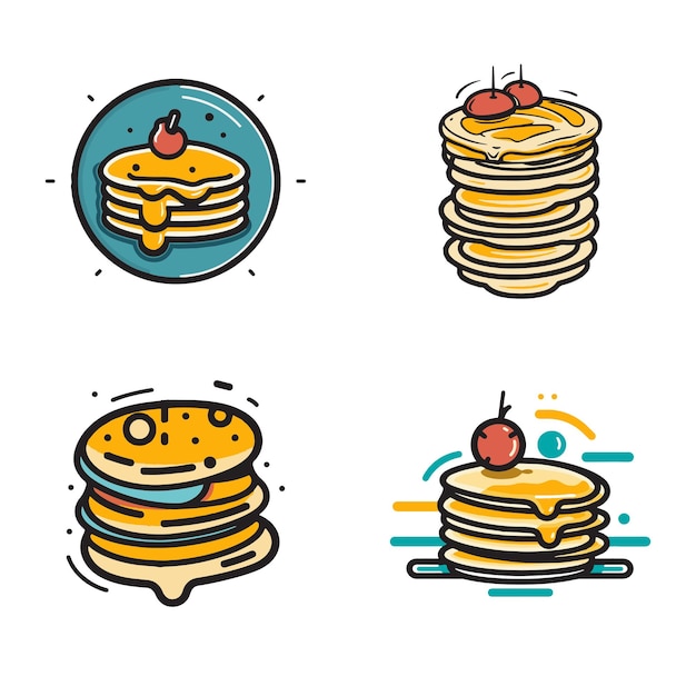 Hand Drawn vintage pancake in flat line art style