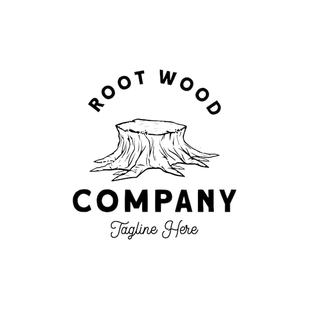 Hand drawn vintage root wood logo design inspiration