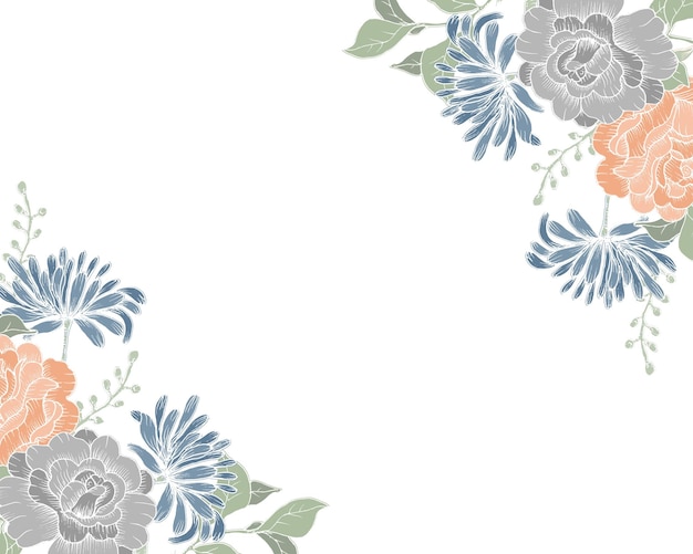 Hand Drawn Vintage Rose and Wild Flower Border