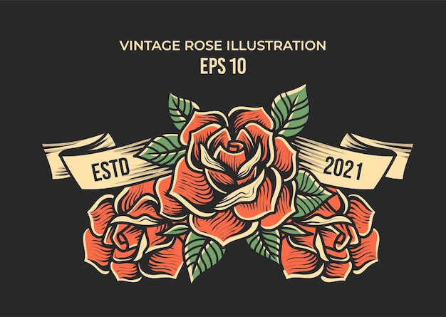 hand drawn vintage roses illustration