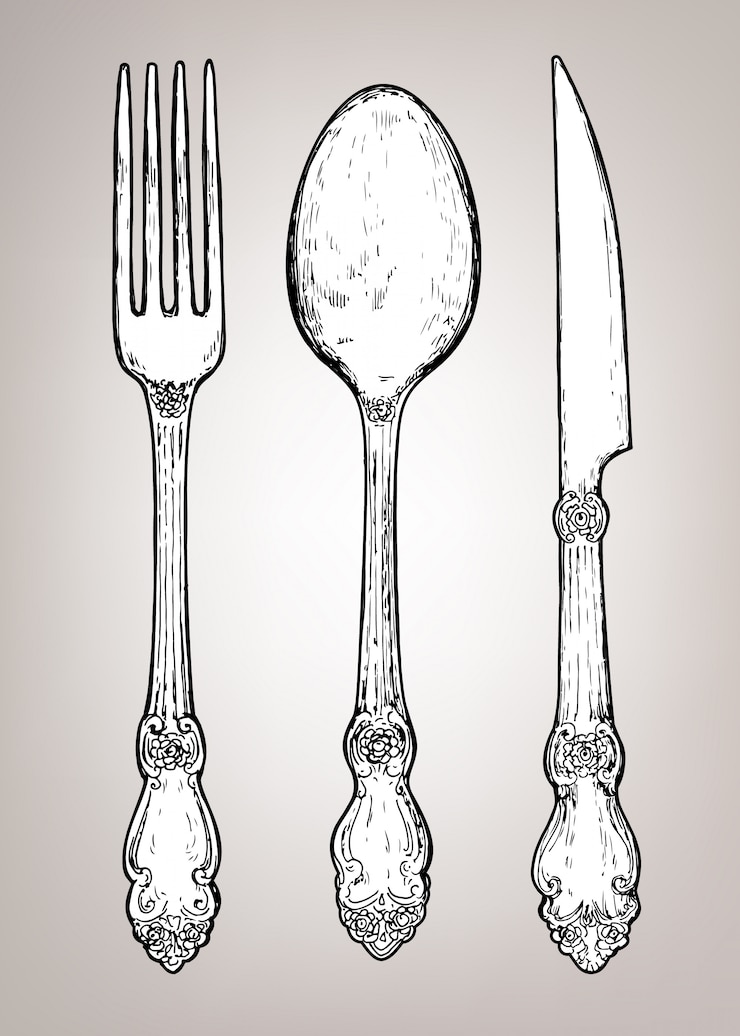 Vector hand drawn vintage silver cutlery