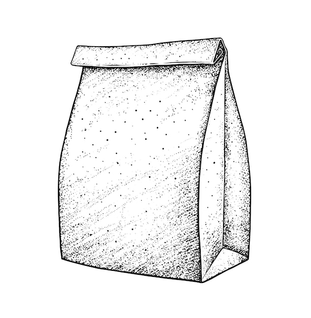 Vector hand drawn vintage sketch illustration of paper bag