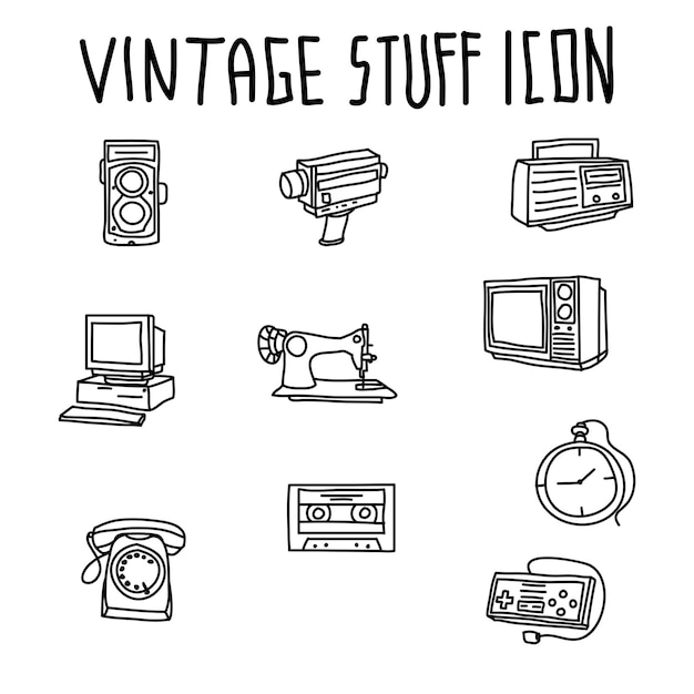 Hand drawn vintage stuff icon simple doodle icon