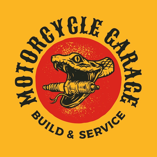 Ручной рисунок логотипа кобры в винтажном стиле, значок логотипа мотоцикла и гаража