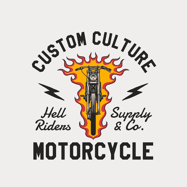 Hand drawn vintage style of motorcycle and garage logo badge