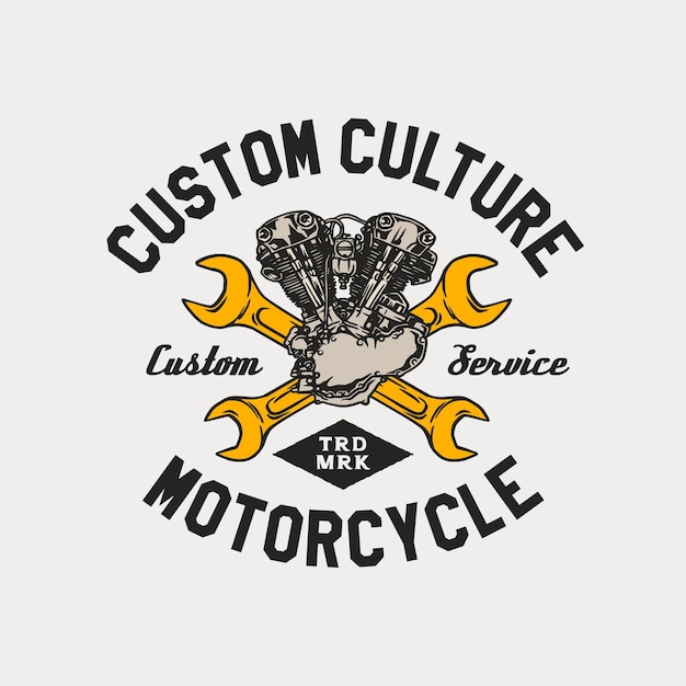 Hand Drawn Vintage style of Motorcycle and garage logo badge