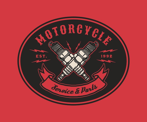 Hand Drawn Vintage style of Motorcycle and garage logo badge