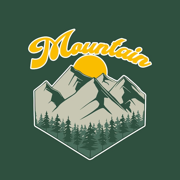 Vector hand drawn vintage style mountain logo illustration