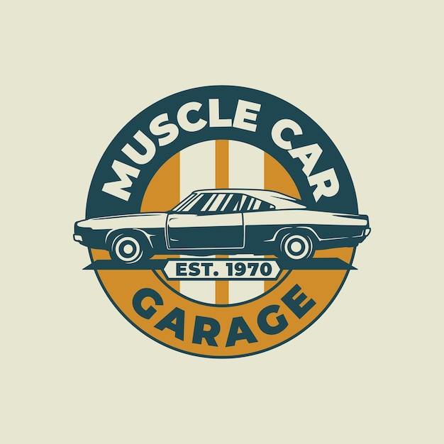 Stile vintage disegnato a mano di badge per auto classiche e muscolari