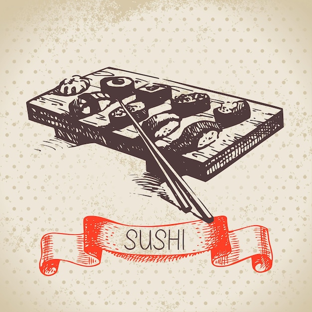 Sfondo di sushi vintage disegnato a mano