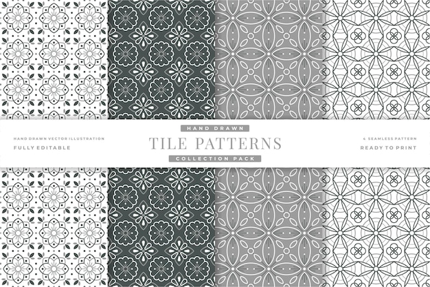 hand drawn vintage tile patterns collection 2