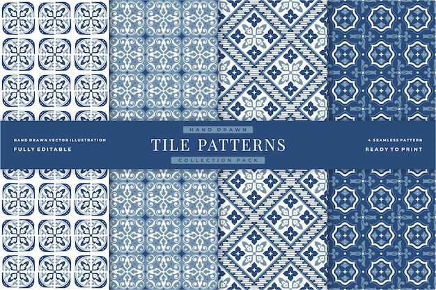 Hand drawn vintage tile patterns collection 5