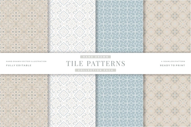 hand drawn vintage tile seamless patterns collection 4