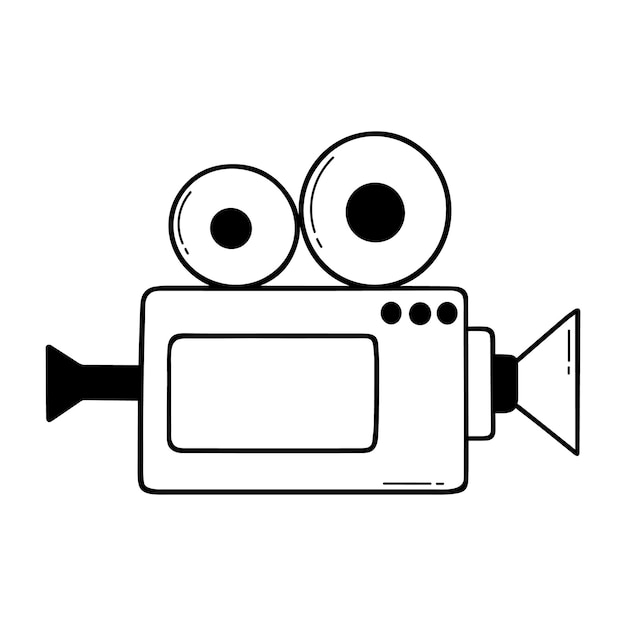 Hand drawn vintage video camera doodle Cinema element in sketch style